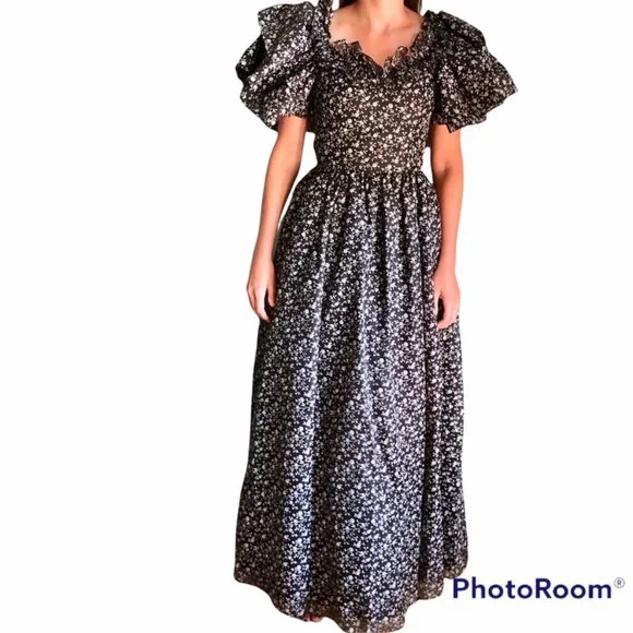 GUNNE SAX JESSICA MCCLINTOCK VINTAGE FLORAL MAXI PRAIRIE PROM DRESS - Picture 9 of 16